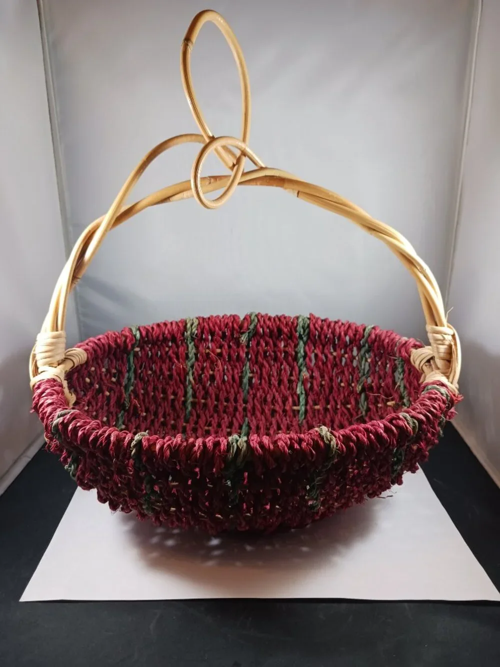 Vintage Red Primitive Style Unique Wicker Basket